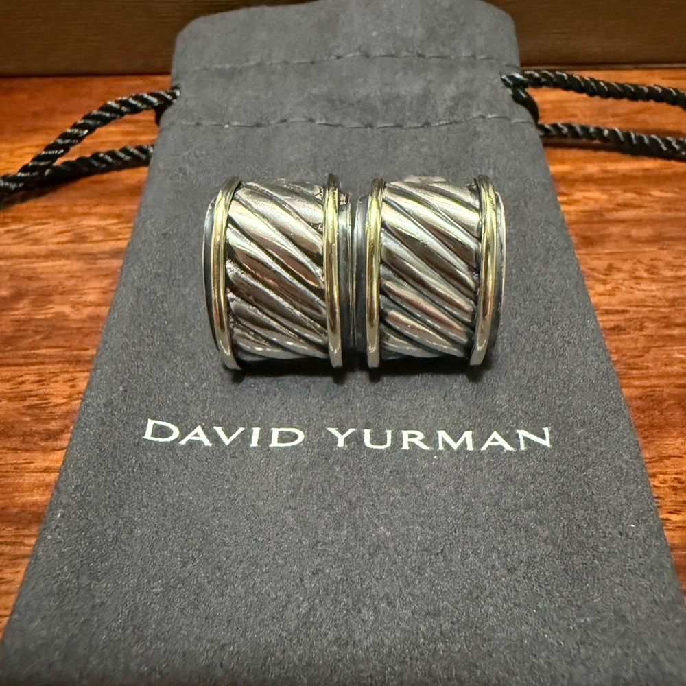 Vintage David Yurman Cable Hoops Earrings Sterling Silver Solid 14K Gold Omega.
